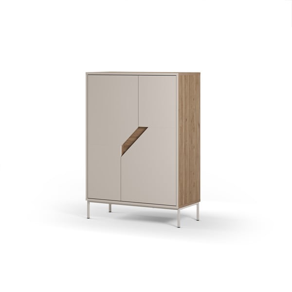 Krēmkrāsas/dabīga toņa kumode ar ozolkoka imitāciju 85x120x40 cm Lilou – Marckeric-image-4