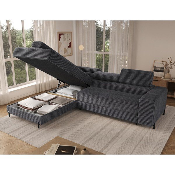 Tumši pelēks velveta stūra dīvāns (ar kreiso stūri/L veida) Colesio – ELTAP-image-3