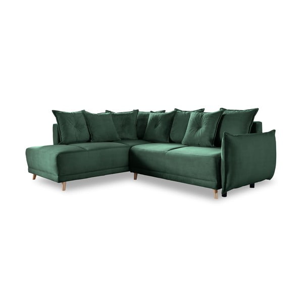 Zaļš velveta salokāms stūra dīvāns (ar kreiso stūri) Lazy Lukka – Miuform