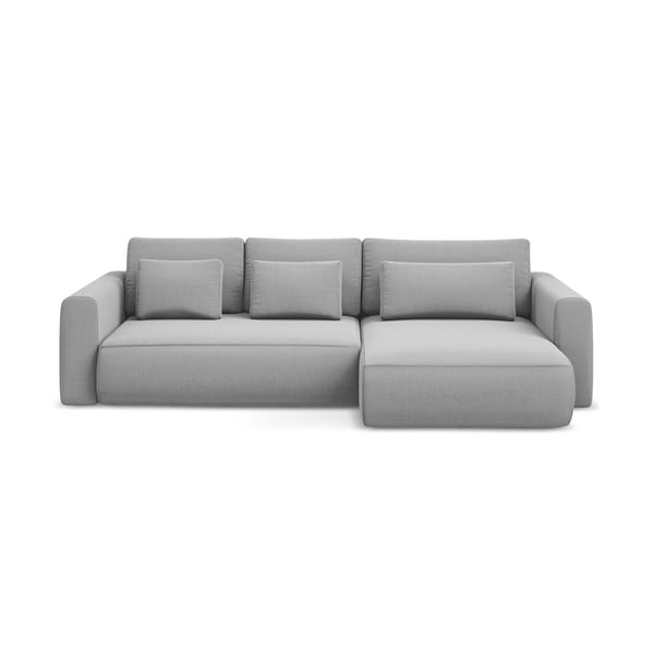 Gaiši pelēks samta salokāms/ar uzglabāšanas vietu stūra dīvāns (ar labo stūri/ar zvilni) Kapua – Makamii