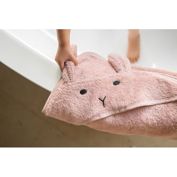 Rozā/brūns kokvilnas bērnu dvielis ar kapuci 75x75 cm Rabbit – Kindsgut-image-4