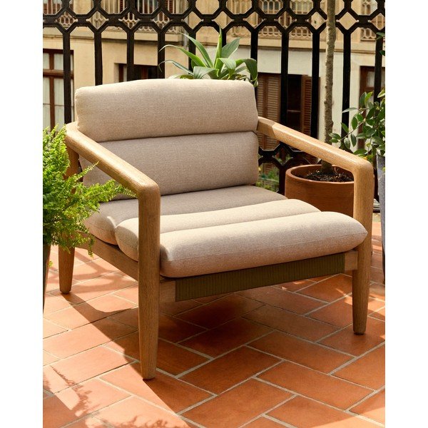 Bēšs polsterēts dārza atpūtas krēsls Menfi – Kave Home-image-1