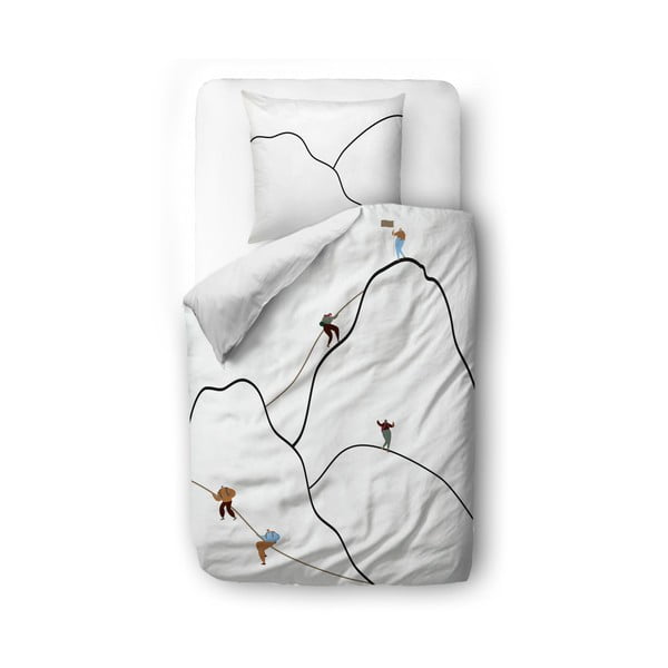 Balta kokvilnas satīna vienvietīga gultas veļa 140x200 cm Mountain Climbing – Butter Kings