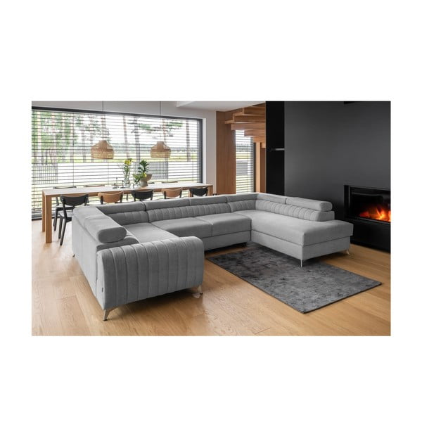 Gaiši pelēks salokāms/ar uzglabāšanas vietu stūra dīvāns (ar labo stūri/U veida) Louis – ELTAP-image-1