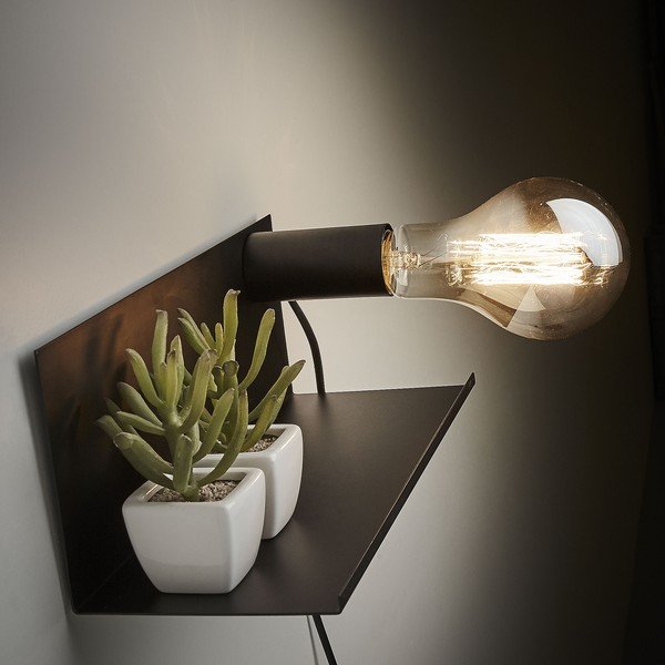 Melna sienas lampa ar plauktu Hannah – Kave Home-image-2