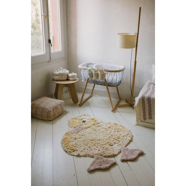 Dzeltens mazgājams/ar rokām darināts kokvilnas bērnu paklājs 95x120 cm Ducky – Lorena Canals-image-1