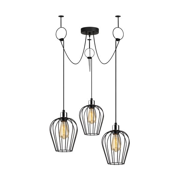 Melna griestu lampa ar 3 spuldzēm Opviq lights Tel Chain-image-2
