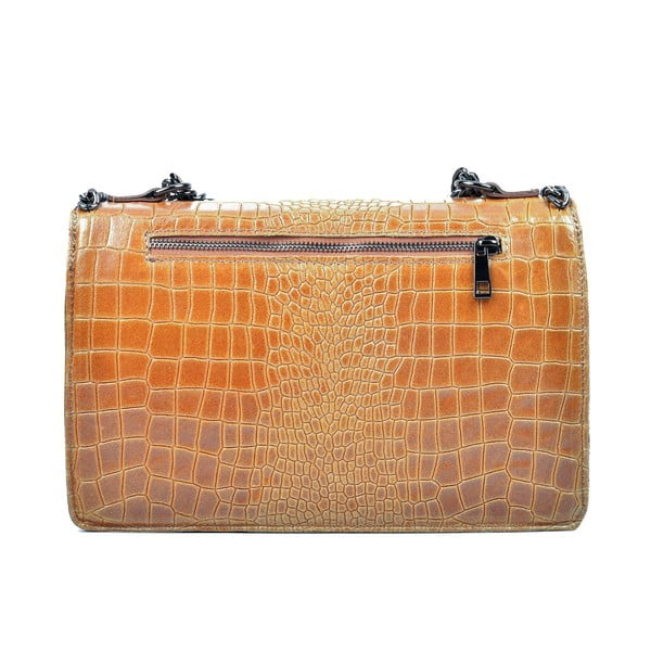 Konjaka brūna ādas rokassomiņa Carla Ferreri Ķēde-image-1