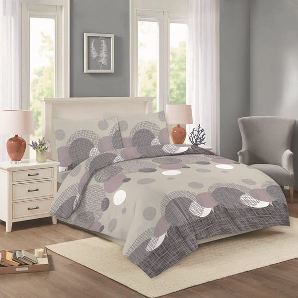 Violeta/bēša divguļamā kokvilnas gultas veļa 200x220 cm Nora – Cotton House