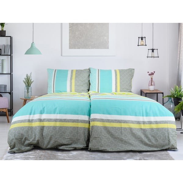 Pelēka/tirkīzzila vienguļamā gultas veļa no krepa auduma 140x200 cm Beautiful Spring – B.E.S.