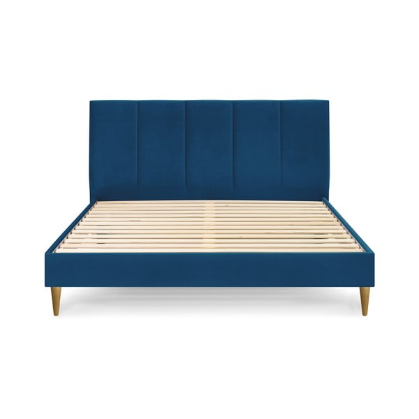 Tumši zila samta divguļamā gulta Bobochic Paris Vivara Light, 180 x 200 cm-image-2