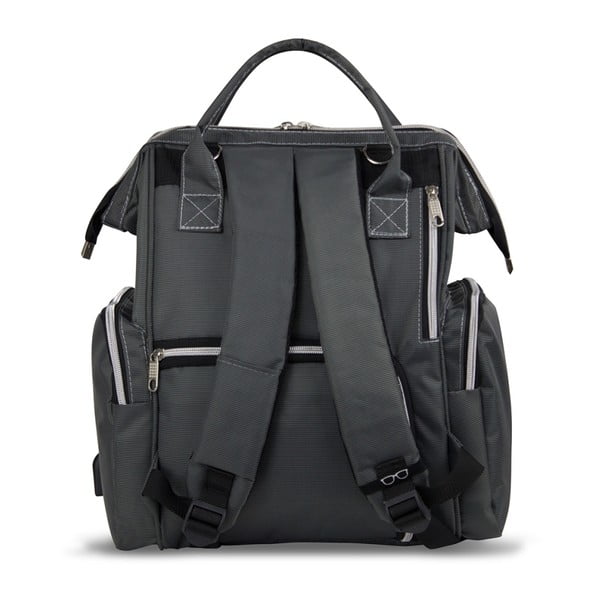 Antracīta pelēka mugursoma māmiņām ar USB portu My Valice HAPPY MOM Baby Care Backpack-image-2