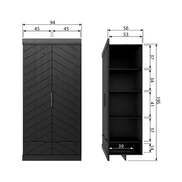 Melns koka drēbju skapis WOOOD Herringbone, augstums 195 cm-image-1