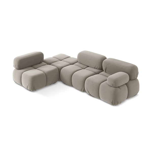 Bēšs samta modulārais stūra dīvāns (ar kreiso stūri) Lokua – Makamii-image-2