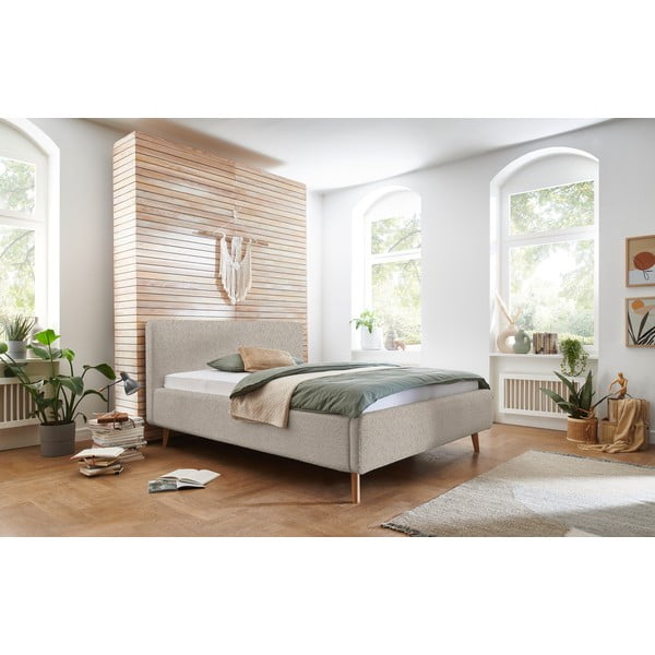 Bēša polsterēta divvietīga gulta bez režģa 180x200 cm Mattis – Meise Möbel-image-1