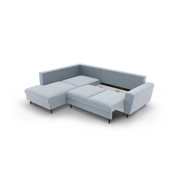 Gaiši zils samta salokāms stūra dīvāns ar uzglabāšanas vietu (ar kreiso stūri/L veida) Kyoto – Cosmopolitan Design-image-3