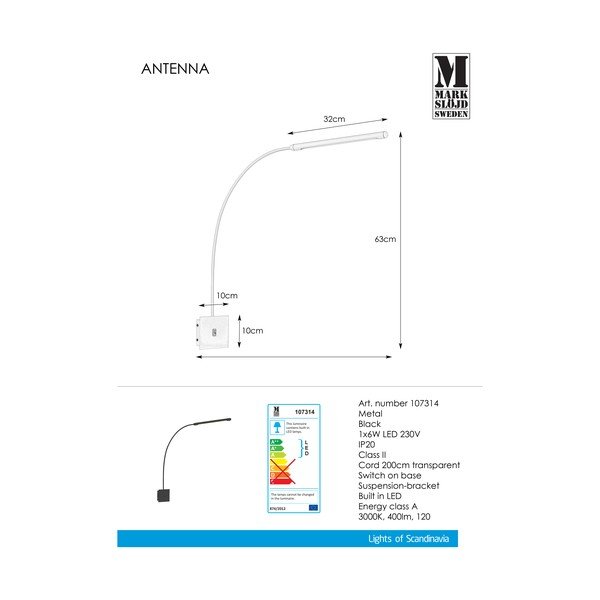 Melna sienas lampa Markslöjd Antenna 1L-image-2