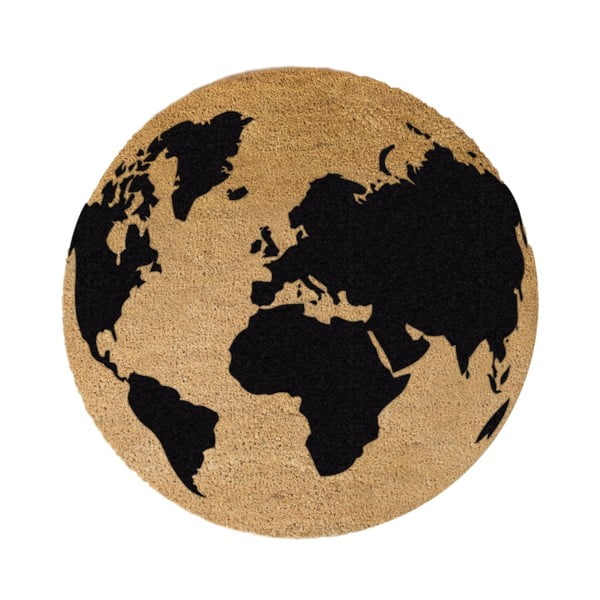 Melns apaļš dabiskās kokosšķiedras paklājs Artsy Doormats Globe, ⌀ 70 cm