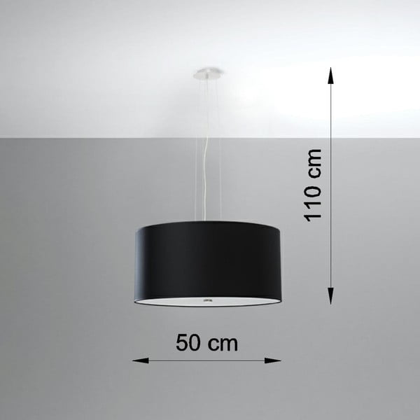 Melna piekaramā lampa ar auduma abažūru ø 50 cm Volta – Sollux-image-4