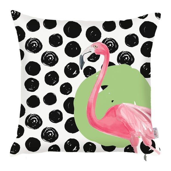 Melns un balts spilvendrāna Mike & Co. NEW YORK Dots Flamingo, 43 x 43 cm