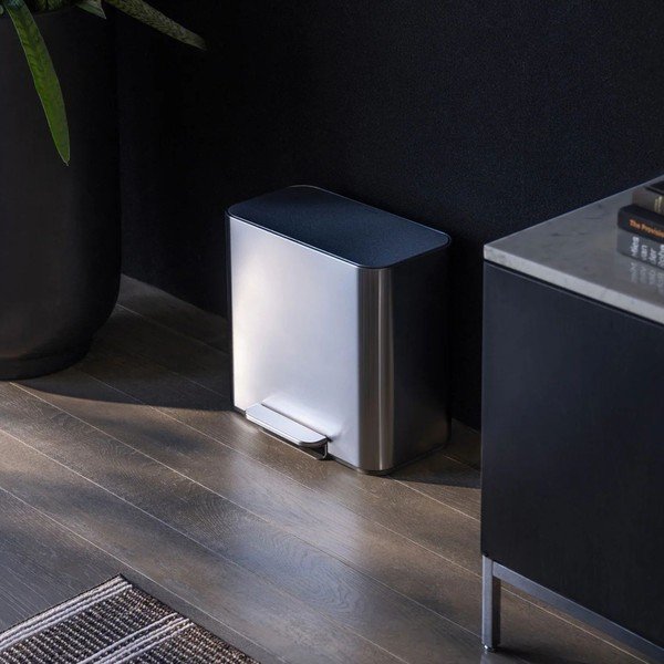 Matētas sudraba krāsas atkritumu šķirošanas/ar pedāli nerūsējošā tērauda atkritumu tvertne 15 l Dual Mini – simplehuman-image-1