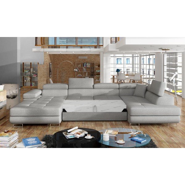 Gaiši pelēks salokāms/ar uzglabāšanas vietu stūra dīvāns (ar labo stūri/U veida) Rodrigo – ELTAP-image-2