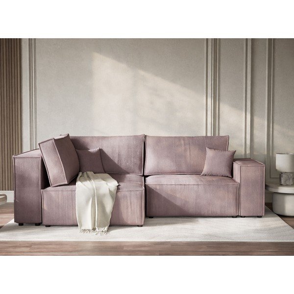 Violets velveta salokāms stūra dīvāns ar uzglabāšanas vietu (ar kreiso stūri/L veida) Tonga – Maison de Rêve-image-1