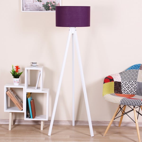 Balta brīvi stāvoša lampa ar violetu abažūru Kate Louise Beyaz