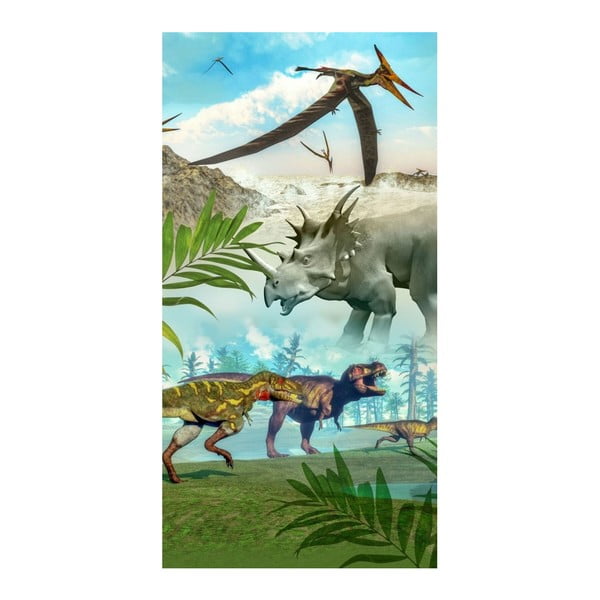 Pludmales dvielis ar apdruku "Labs rīts, Dinoworld", 150 x 75 cm