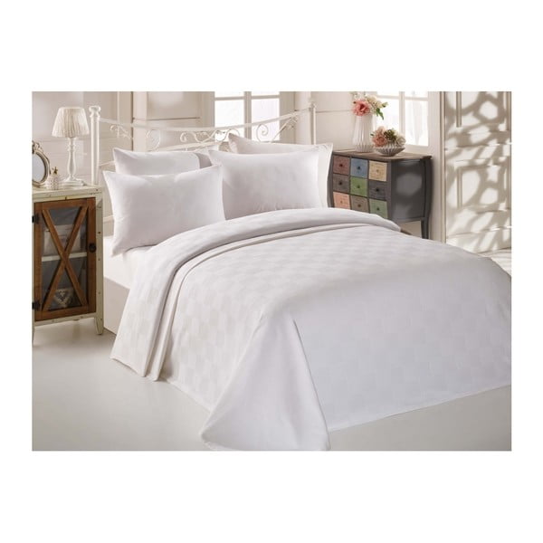 Balts kokvilnas pārklājs divguļamai gultai Single Pique Puro, 200 x 234 cm
