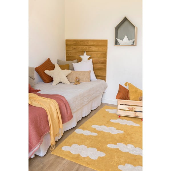 Sinepju dzeltens mazgājams/ar rokām darināts kokvilnas bērnu paklājs 120x160 cm Clouds Mustard – Lorena Canals-image-4