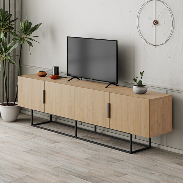 Dabīga toņa TV galdiņš ar ozolkoka imitāciju 200x55 cm Titan – Marckeric-image-1