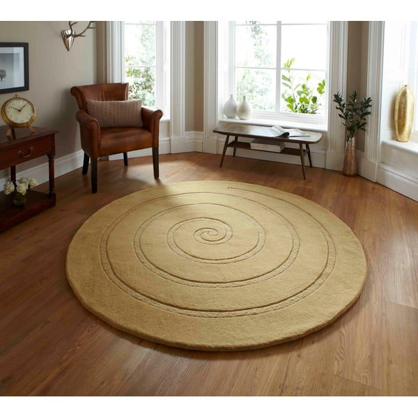 Zeltaini dzeltens vilnas paklājs Think Rugs Spiral, ⌀ 180 cm-image-1
