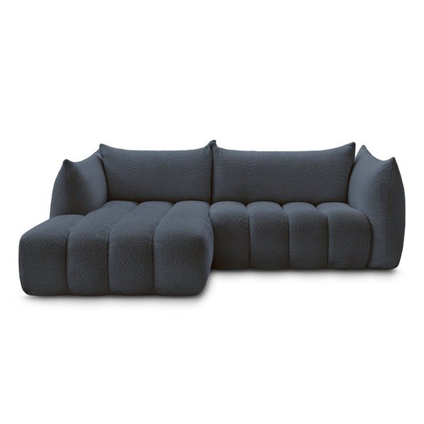 Tumši zils stūra dīvāns no buklē auduma (ar kreiso stūri/ar zvilni) Azra – Bobochic Paris