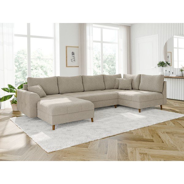 Bēšs stūra dīvāns no buklē auduma (ar kreiso stūri/U veida) Ariella – Ropez-image-3