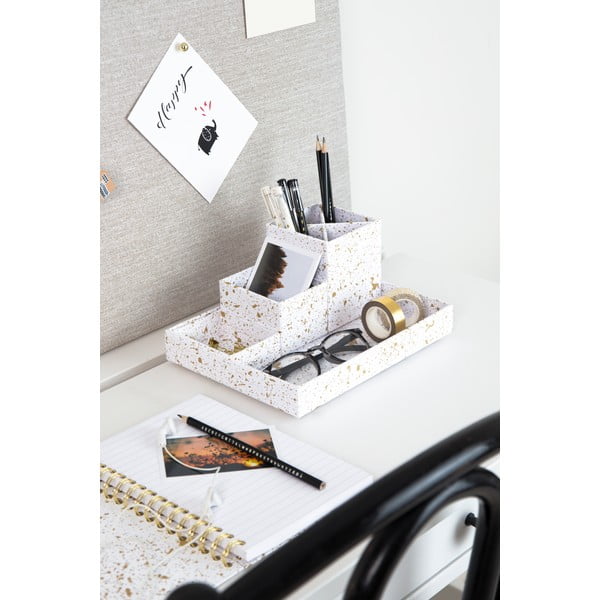 Balts ar zeltu rakstāmgalda organizators ar 4 nodalījumiem Bigso Box Of Sweden Lena-image-1