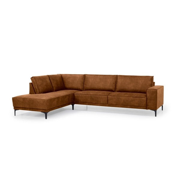 Konjakbrūns stūra dīvāns no ādas imitācijas (ar kreiso stūri) Copenhagen – Scandic-image-2