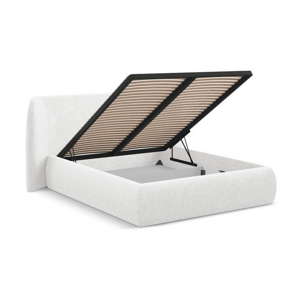 Balta polsterēta divvietīga gulta ar veļas kasti un redelēm 140x200 cm Hauke – Makamii-image-2