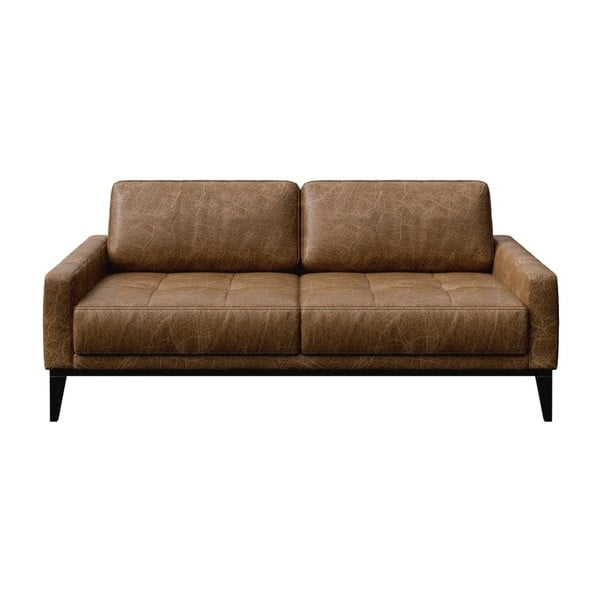 Konjaka brūns ādas dīvāns MESONICA Musso Tufted, 173 cm