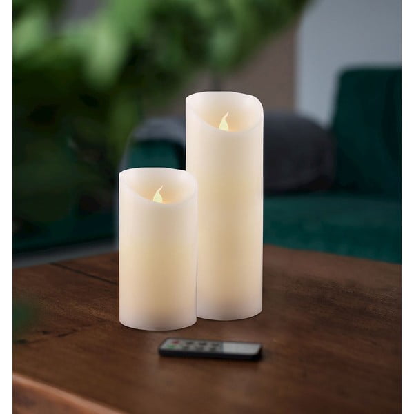 2 LED sveču komplekts ar tālvadības pulti DecoKing Wax, augstums 12,5 un 20 cm