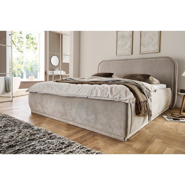 Bēša polsterēta divvietīga gulta bez režģa 160x200 cm Soma – Meise Möbel-image-2