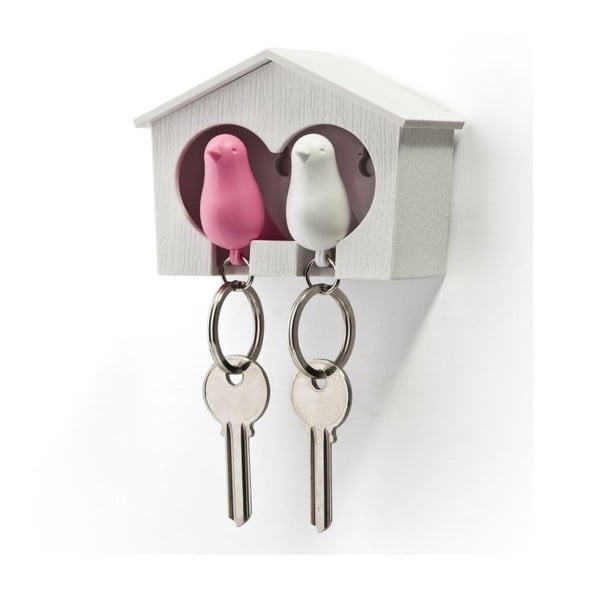 Balta atslēgu piekariņš ar baltu un rozā Qualy Duo Sparrow atslēgu piekariņu