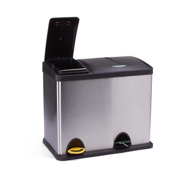 Matētas sudraba krāsas atkritumu šķirošanas tērauda atkritumu tvertne ar pedāli 18+8 l   Tri Selectif – MSV-image-1