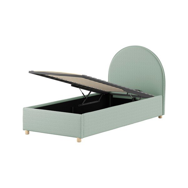 Zaļa polsterēta vienvietīga gulta ar veļas kasti un redelēm 90x200 cm Moon – Vipack-image-4