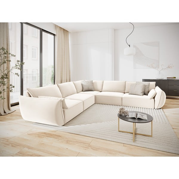 Bēšs samta stūra dīvāns Vanda – Mazzini Sofas-image-1