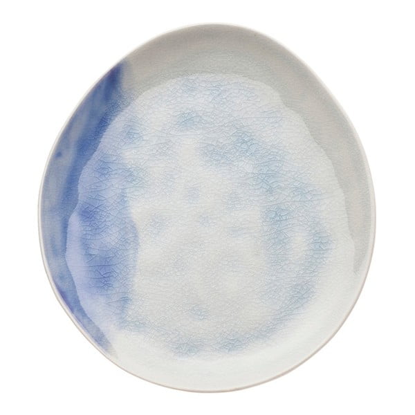 Zili balts keramikas šķīvis Kare Design Cracle, Ø 21 cm