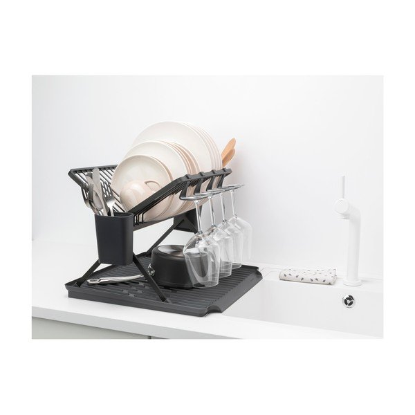 Tumši zaļš metāla divu līmeņu trauku žāvētājs 42x51 cm – Brabantia-image-1