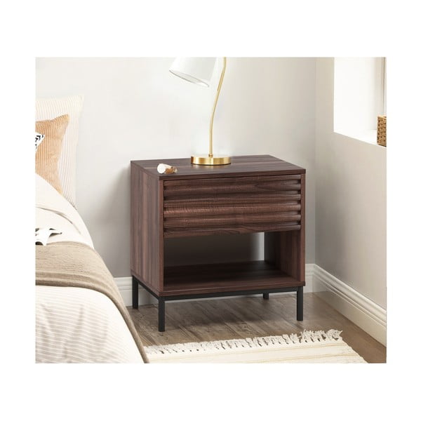 Tumši brūns naktsskapītis ar valrieksta koka imitācijas galda virsmu Celine – Støraa-image-2