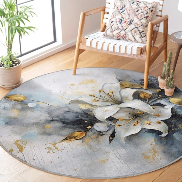 Zils/pelēks mazgājams apaļš paklājs ø 150 cm Golden Lilly – Mila Home-image-2
