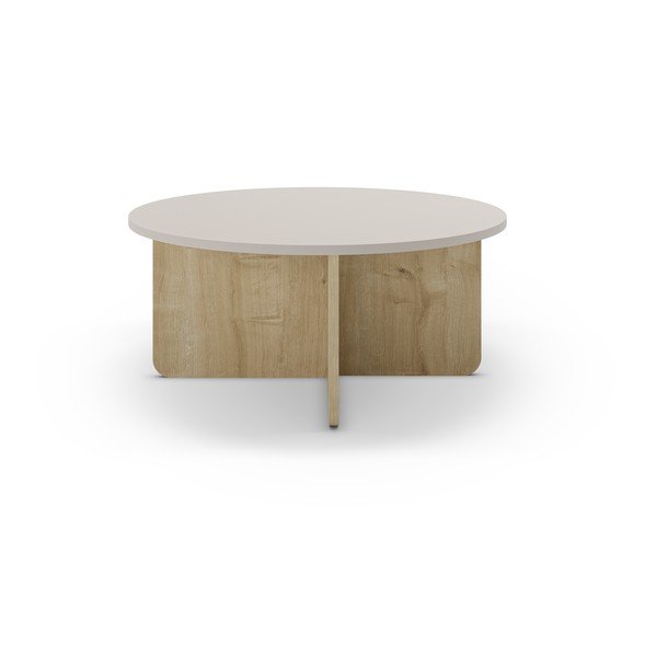 Krēmkrāsas/dabīga toņa apaļš žurnālgaldiņš ar ozolkoka imitāciju ø 80 cm Hillary – Marckeric-image-2